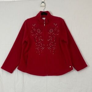 Red Embroidered Fleece Jacket by Northern Traditions Size LP